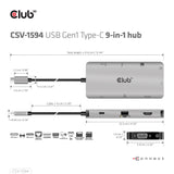 Club3d Usb-9-In1-Hub Usb-C > Hdmi/Vga/2xusb/Usb-C/Rj45/Sd Retail