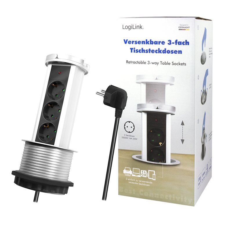 Regleta De Mesa Retractil 3 Tomas 1.8m Logilink Pl Schukox3/Ã 10cm Lps235a