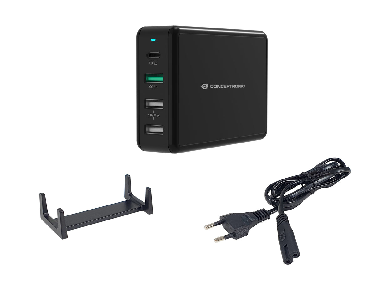 Cargador Usb Conceptronic Quick Charge Pd 4 Puertos  3 Puertos Usb-A 1 Puerto Usb-C 65w