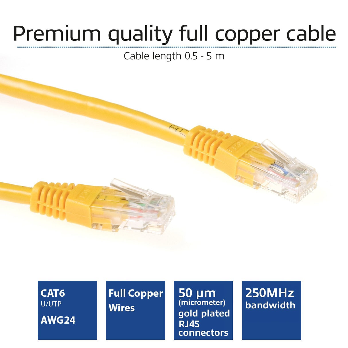Latiguillo Cat 6, U-Utp,  0.50 M, Amarillo, Pvc, Contactos Rj-45 50? Oro. Act