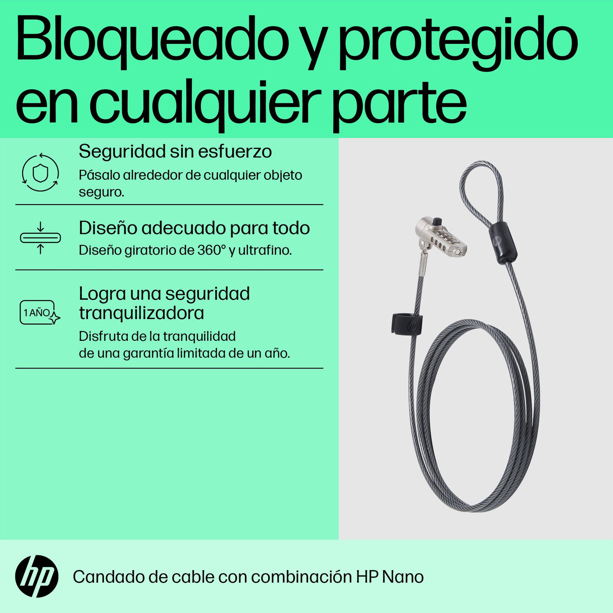 EAN 0196337975811 - HP Nano Combination Cable Lock cable antirrobo Acero inoxidable 1,83 m imagen 3