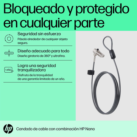 EAN 0196337975811 - HP Nano Combination Cable Lock cable antirrobo Acero inoxidable 1,83 m imagen 3