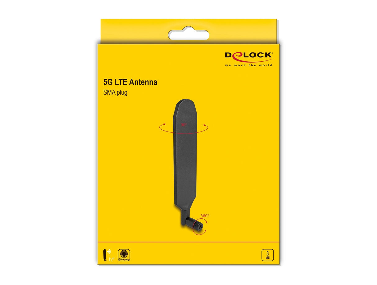Delock 90102 Antena 5g Lte Macho Sma 3 Dbi Omnidireccional Giratoria Con Unión De Inclinación Negro