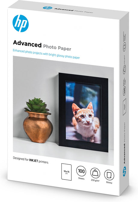 EAN 0882780349605 - HP Advanced Glossy Photo Paper-100 sht/10 x 15 cm borderless Negro, Azul, Blanco imagen 1