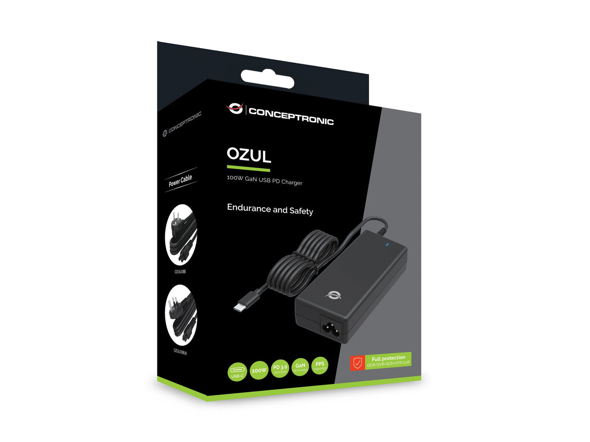 Cargador Conceptronic 1puerto 100w Gan, Usb-C Enchufe Uk Negro