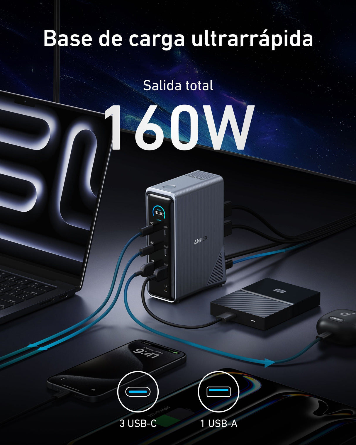 Cargador Anker Prime Charging Docking Station (14-In-1 Dual Display 160w)