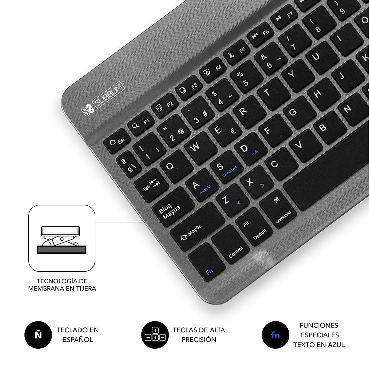 Teclado Bluetooth Subblim Sm0002 Smart Bt Grey Bt 3.0 Soft Touch Bateria 420mah Compatible Multidispositivo