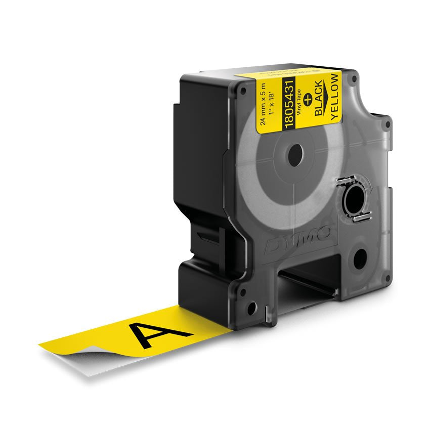 Dymo Rhino Cinta De Etiquetas Industrial Adhesiva Id1-24, Negro Sobre Amarillo De 24mmx5´5m, Vinilo