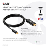EAN 8719214472054 - CLUB3D CAC-1334 adaptador de cable de vídeo 1,8 m HDMI tipo A (Estándar) USB Tipo C Negro imagen 3