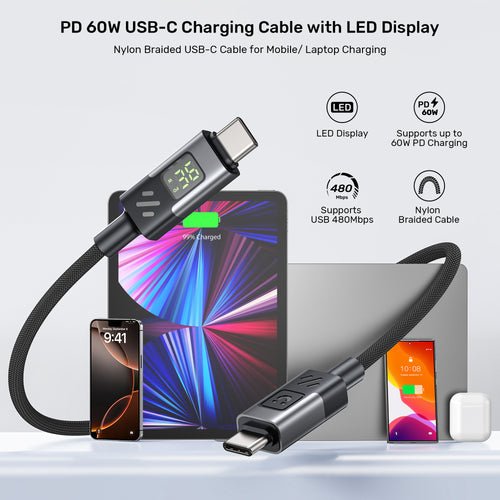 Unitek C14158abk01-3m Usb-C Cable Charging With Led Display 3m Black