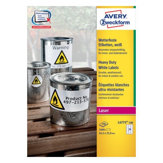 Avery Zweckform Resistente A La Intemperie Folienetiketten 63,5 X 33,9 Mm
