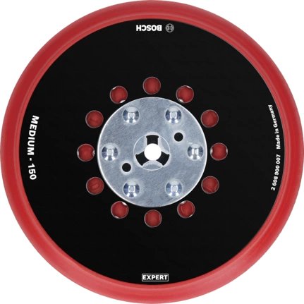 Placa De Soporte Universal Bosch Expert Con Orificios Múltiples, Dureza Media, Ø150 Mm, M8+5/16", Placa De Lijado (Negro, Para Lijadoras Excéntricas)