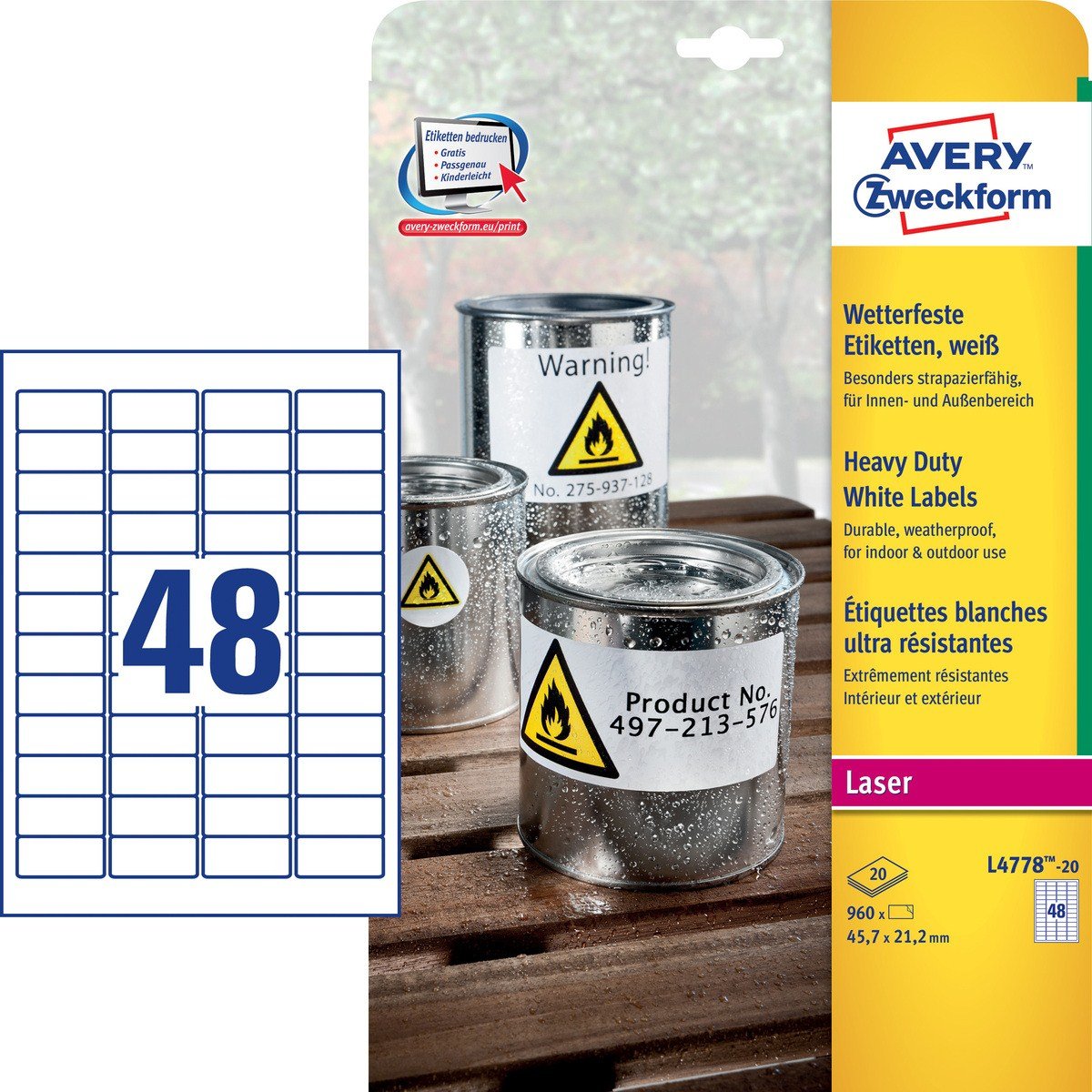 Avery Zweckform Heavy Duty A4 45,7 X 21,2 Mm