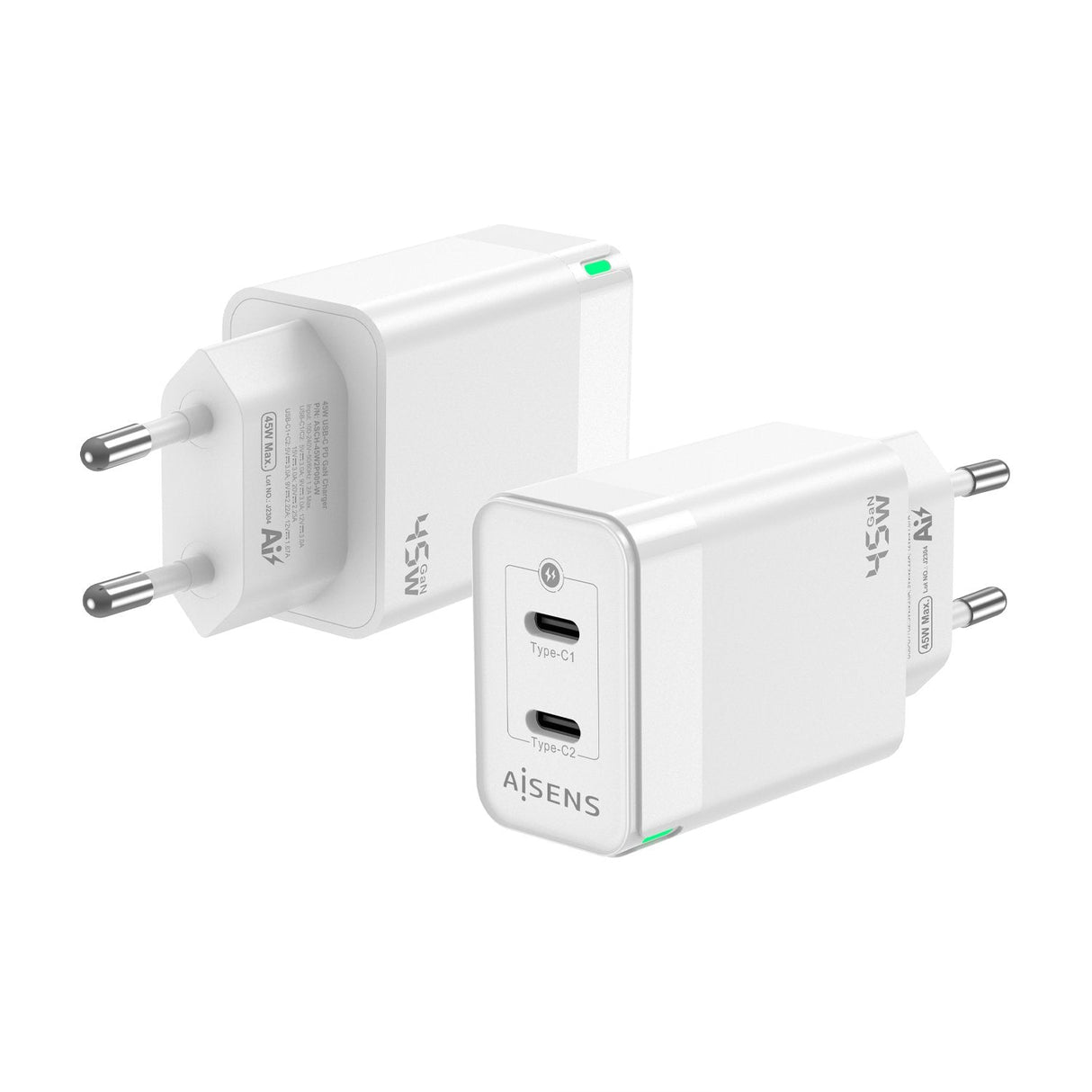 Aisens Cargador Gan 45w - 2xusb-C Pd3.0 Qc4.0 - Blanco