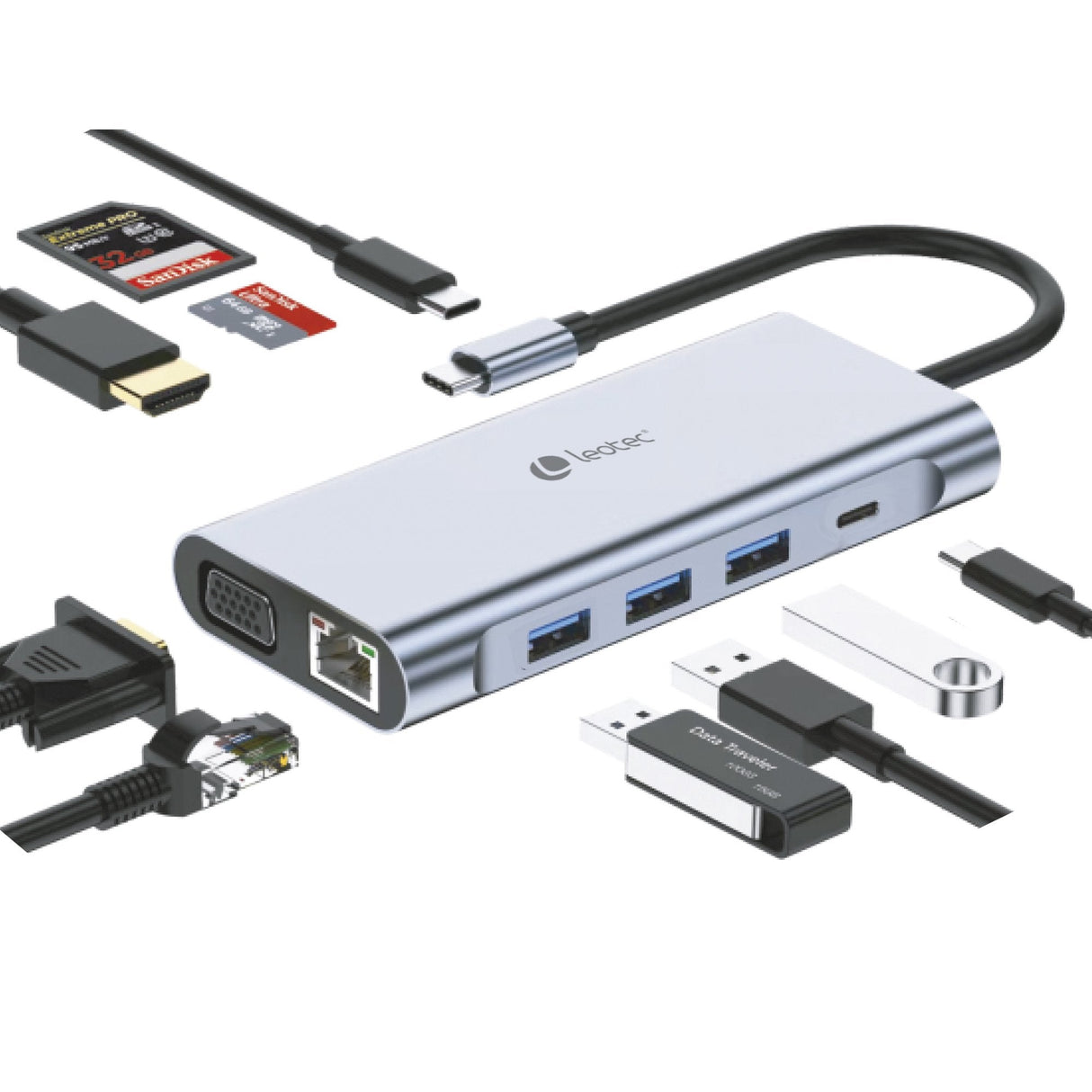 Leotec Docking Station 11-1 1usb-C Pd100 3usb3.0 1usb-C 1 Hdmi 1vga 1tjsd Mcsd