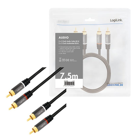 EAN 4052792052459 - LogiLink CA1208 cable de audio 7,5 m 2 x RCA Negro imagen 5