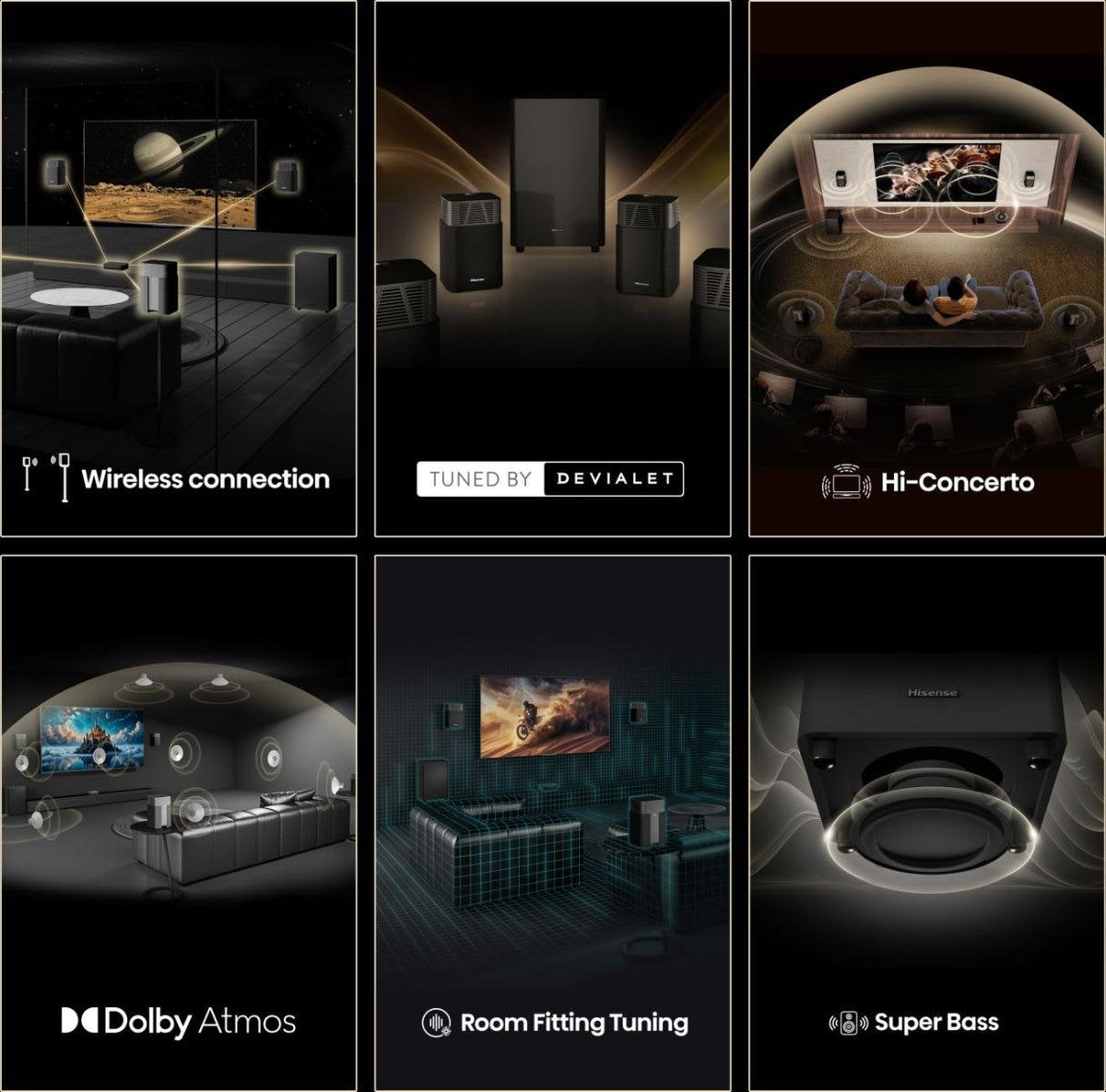 Barra De Sonido Hisense Ht Saturn 4.12. Dolby Atmos Subwoofer Inalámbrico 480 W Negro