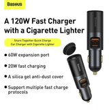 Baseus Share Together Fast Z Gniazdem Zapalniczki, 2x Usb, 120w (Szara)