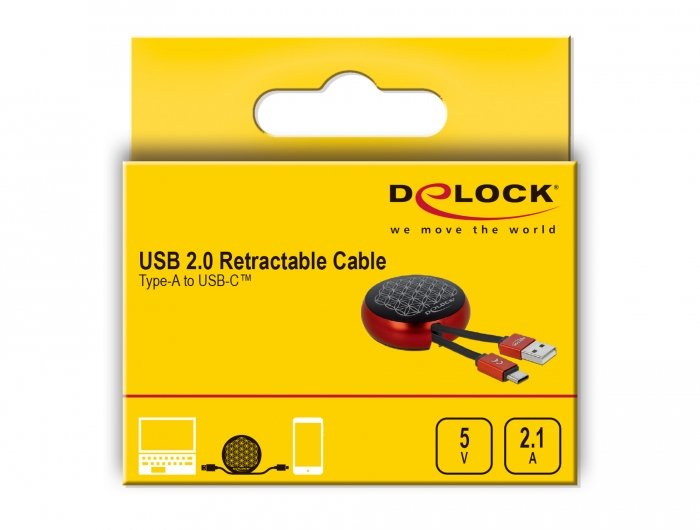 Delock Cable Enrollable Usb 2.0 Tipo A A Usb-C   0.90m Negro / Rojo