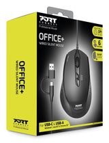 Port Designs Mouse Office Wired Silent Pro - Medium Size - Black - Bulk