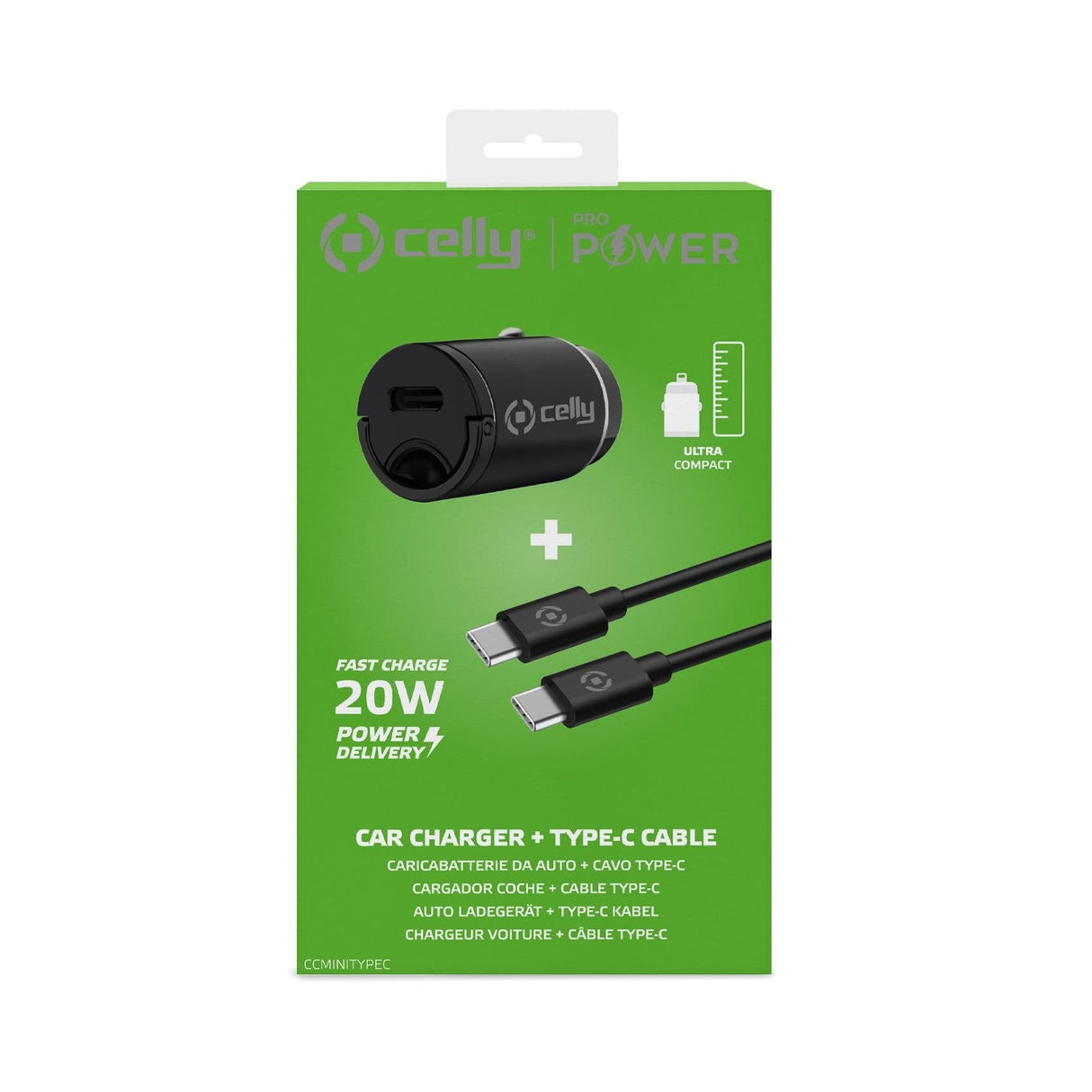 Celly Ccminitypec Cargador Coche 20w Usbc&Cable Negro