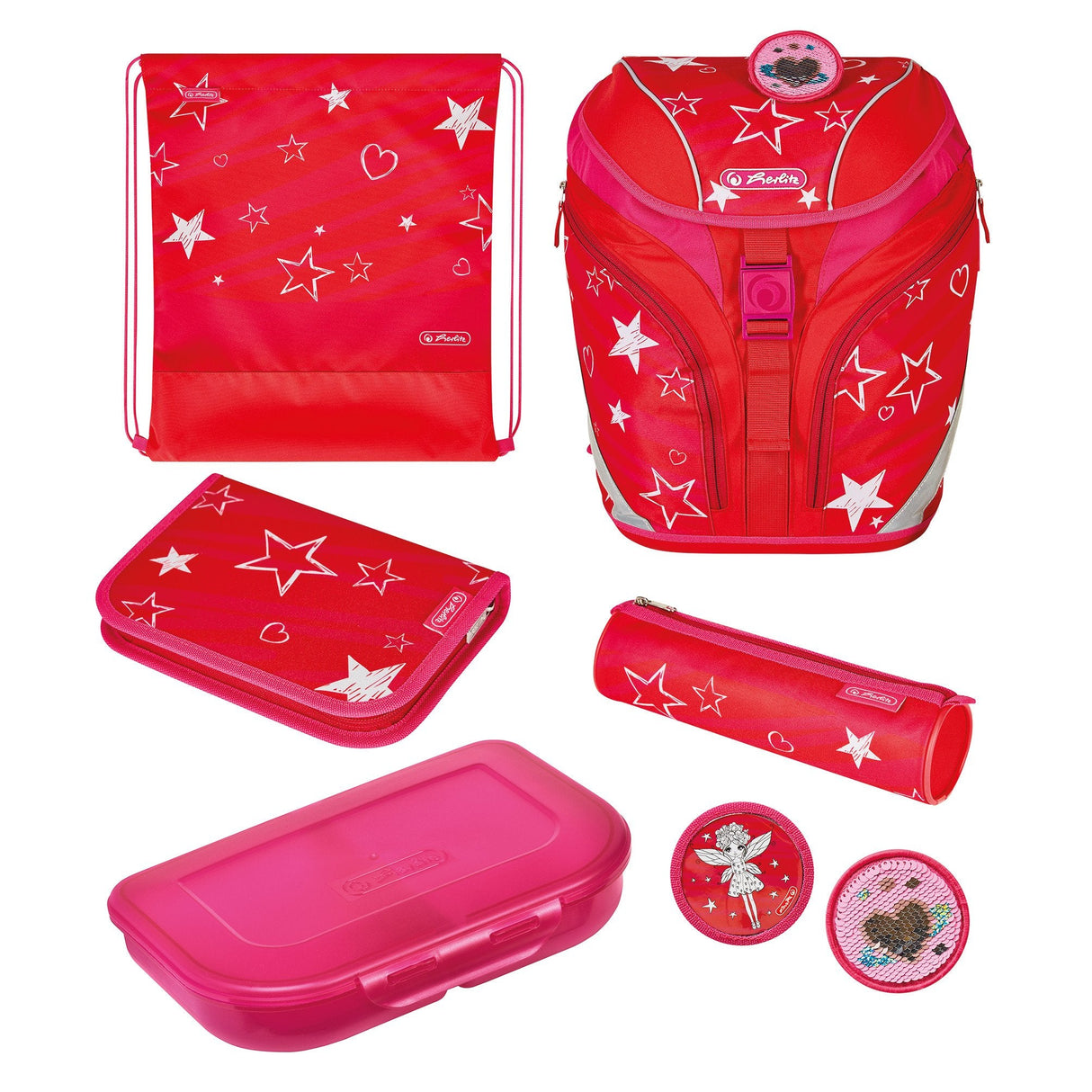 Herlitz Softlight Plus Stars&Strips Juego De Mochila Escolar Chica Poliéster Rosa, Rojo