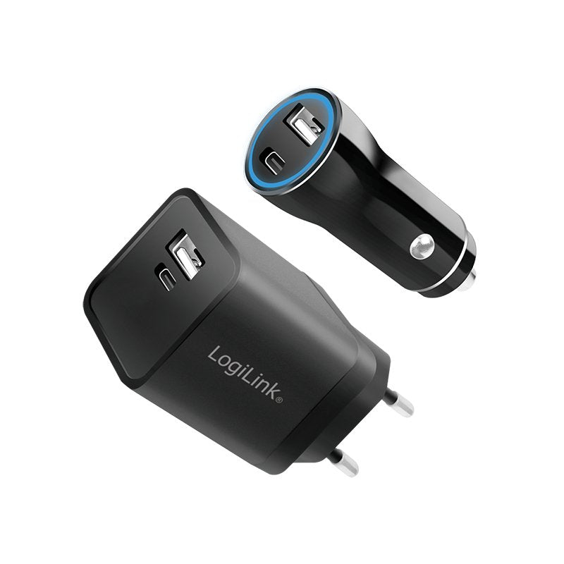 Logilink Usb-A C Charging Kit, 15 W, Each 1x Usb-A, 1x Usb-C, Negro