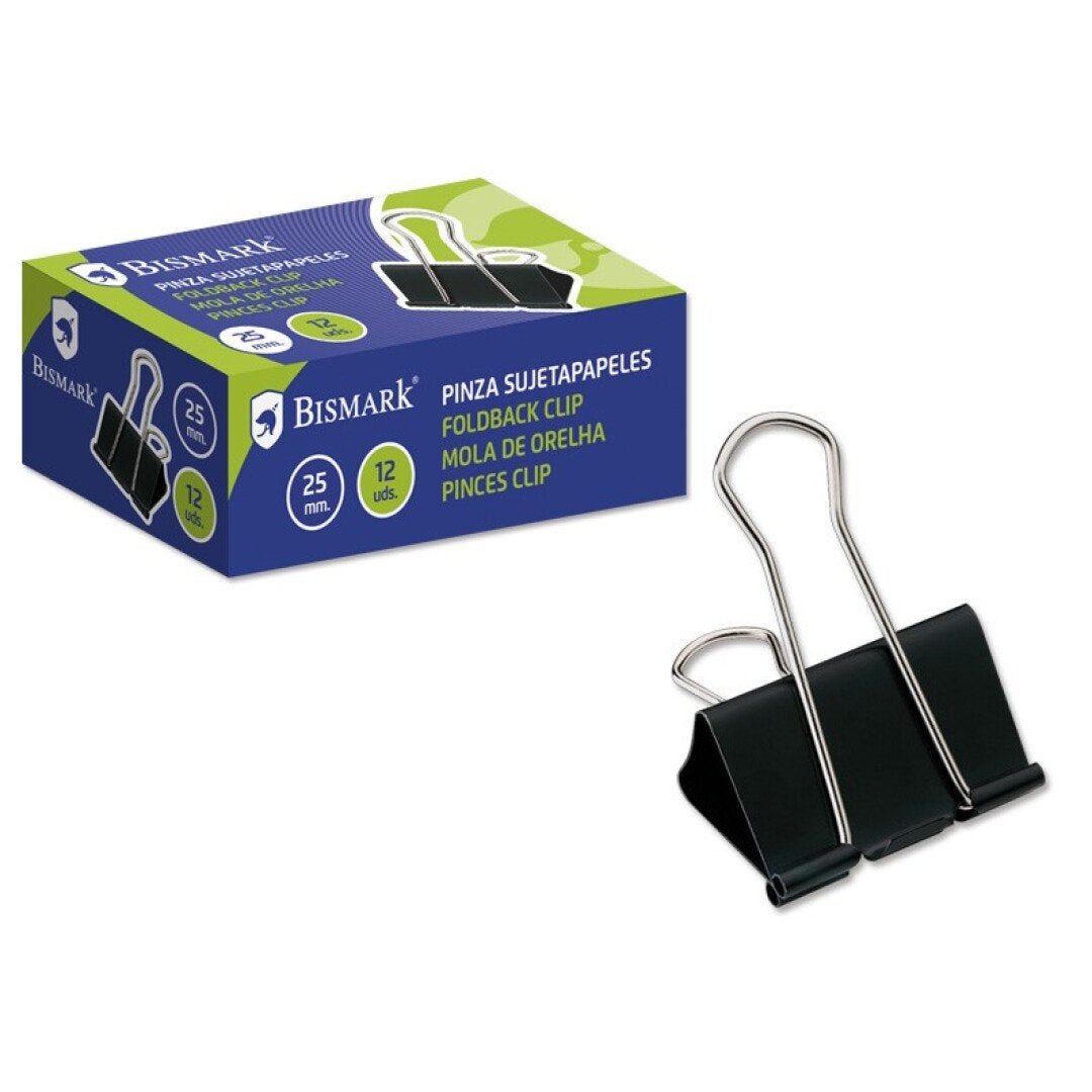 Bismark Pinza Sujetapapeles Metalica De 25mm - Pala Abatible - Color Negro