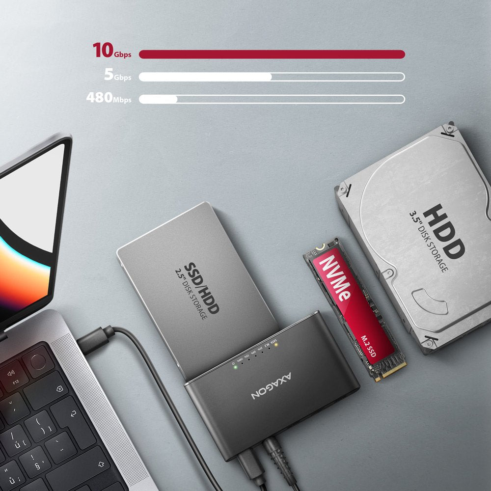 Axagon Adsa-Cc Usb-C 10gbps - Nvme M.2 Ssd & Sata 2.5"/3.5" Ssd/Hdd Clone Mamer 2