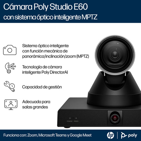 EAN 0198122304394 - HP Poly Studio E60 Smart Camera 4K MPTZ with 12x Optical Zoom TAA 8 MP Negro 3840 x 2160 Pixeles 60 pps imagen 7