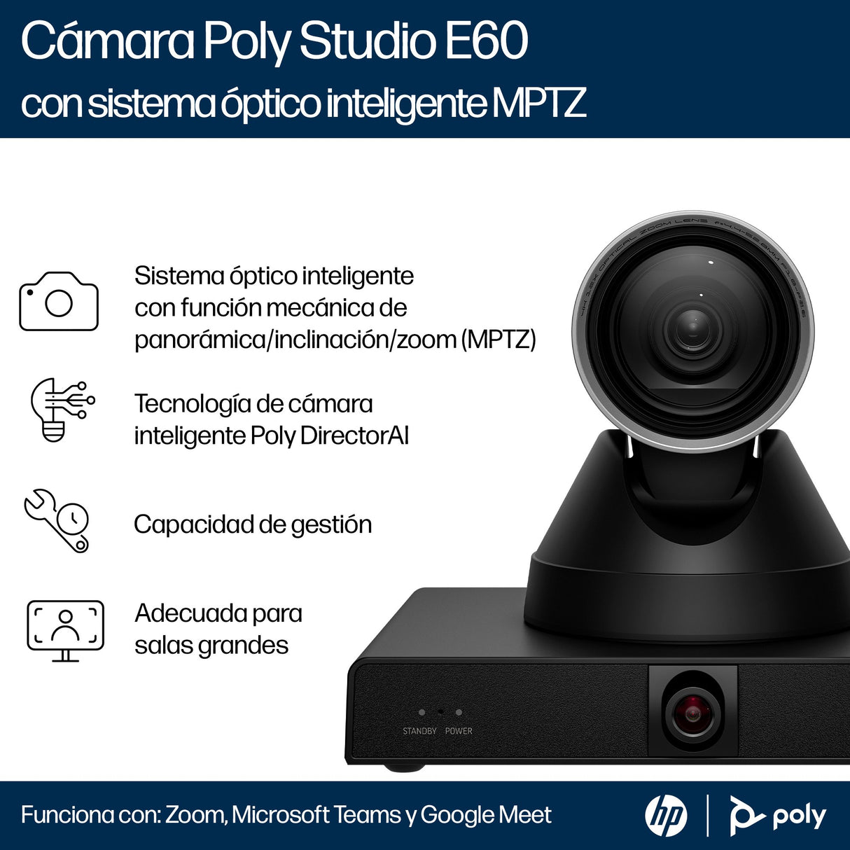 EAN 0198122304394 - HP Poly Studio E60 Smart Camera 4K MPTZ with 12x Optical Zoom TAA 8 MP Negro 3840 x 2160 Pixeles 60 pps imagen 6