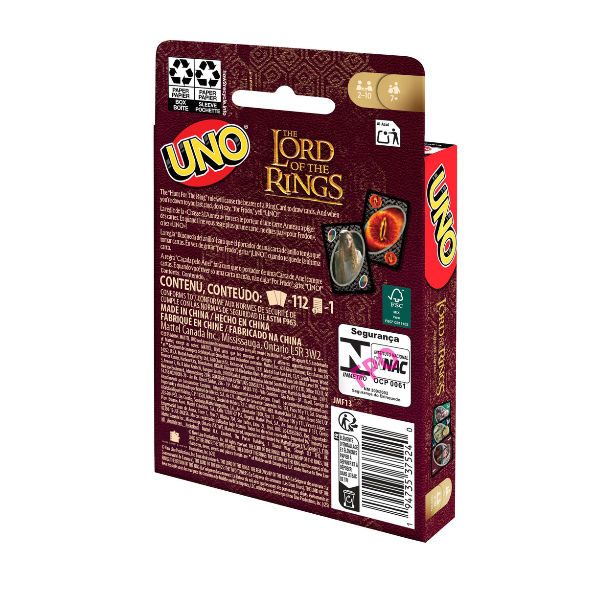 Juego Cartas Uno El Señor De Los Anillos