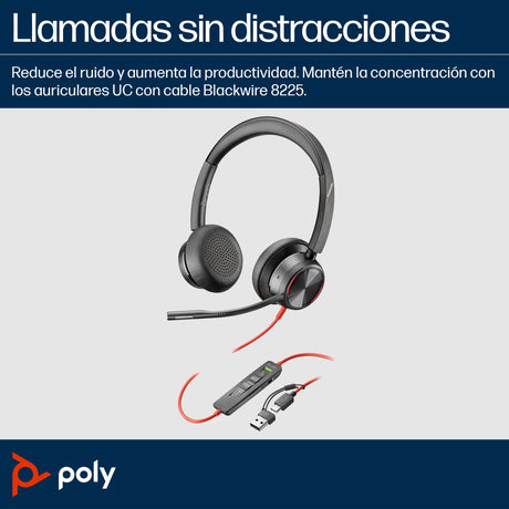 EAN 0197498429267 - HP Poly Blackwire 8225 Stereo Microsoft Teams Certified USB-C Headset +USB-C/A Adapter Alámbrico Diadema  imagen 3