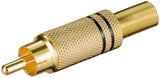 Conector Rca Macho Negro Metalico Oro Con Protector De Cable
