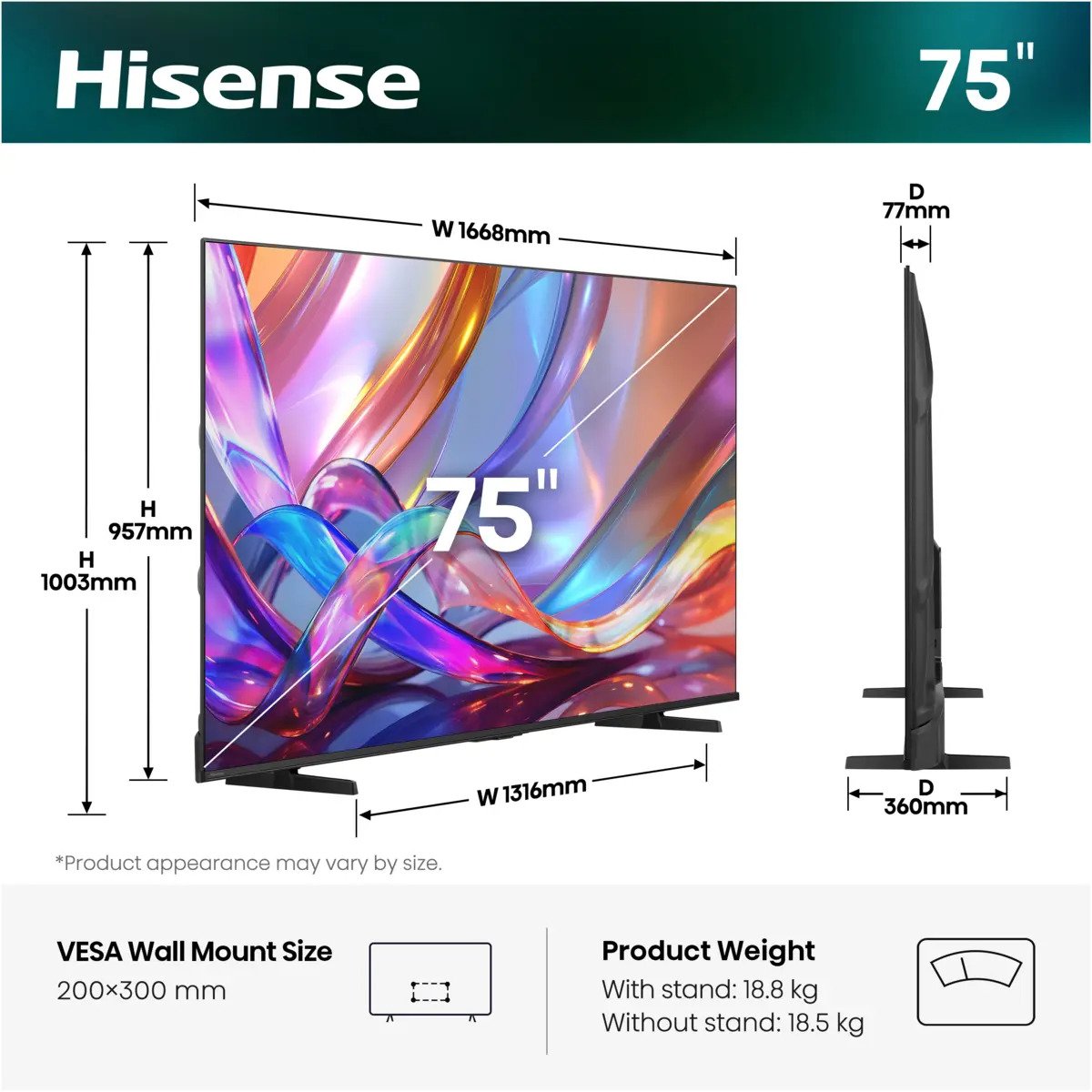 EAN 6942351431901 - Hisense 75E7S 190,5 cm (75") 4K Ultra HD Smart TV Wifi Negro 350 cd / m² imagen 2