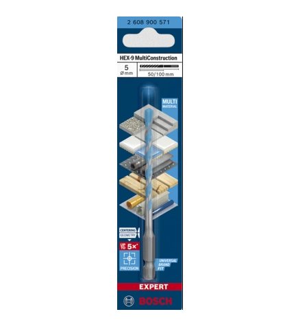 Bosch Professional Expert Hex-9 Taladro Multiconstrucción, Ø 5 Mm, Longitud Útil 50 Mm 2608900571