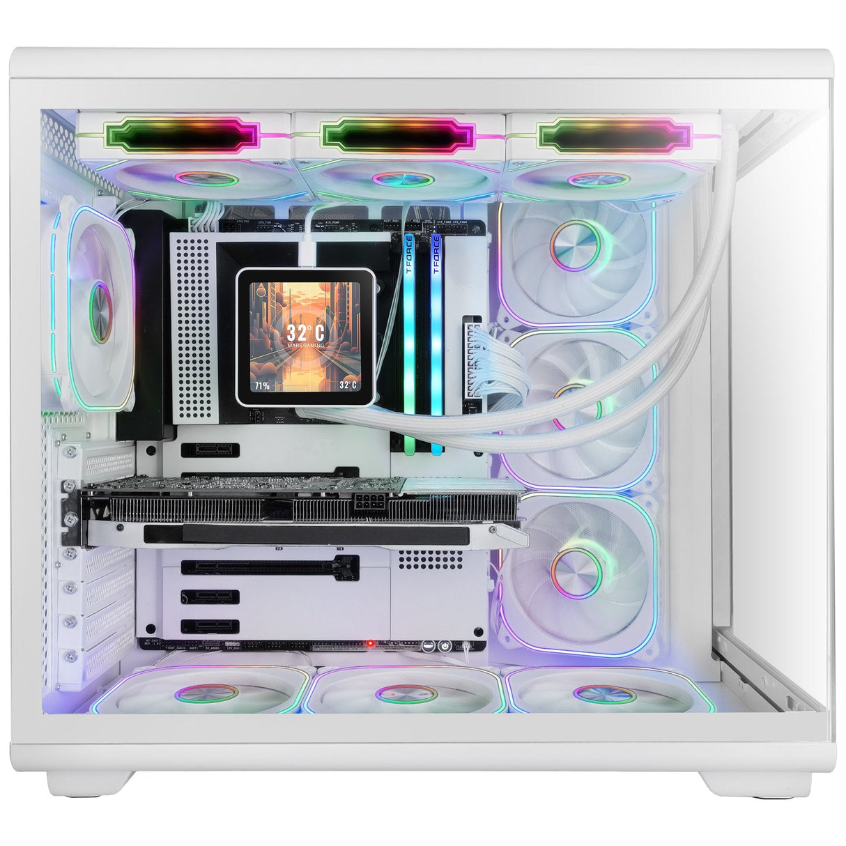 Caja Pc  Atx Mars Gaming Mc-Revpro Pantalla Lcd 4.3" Cristal Templado 4x Ventiladores Argb Blanco