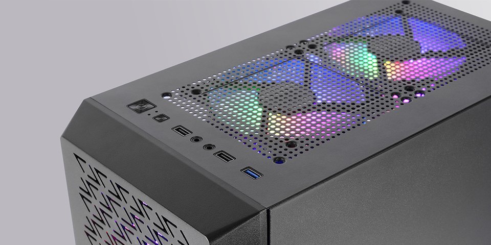 Caja Semitorre Atx Mc-Geo Frgb Negro Mars Gaming Bahías Int:2x3'5, 2x2'5/ 1xusb3.0/ 2xusb2.0/ Audio In/Out/ Sistema De Gestión De Cableado Interno