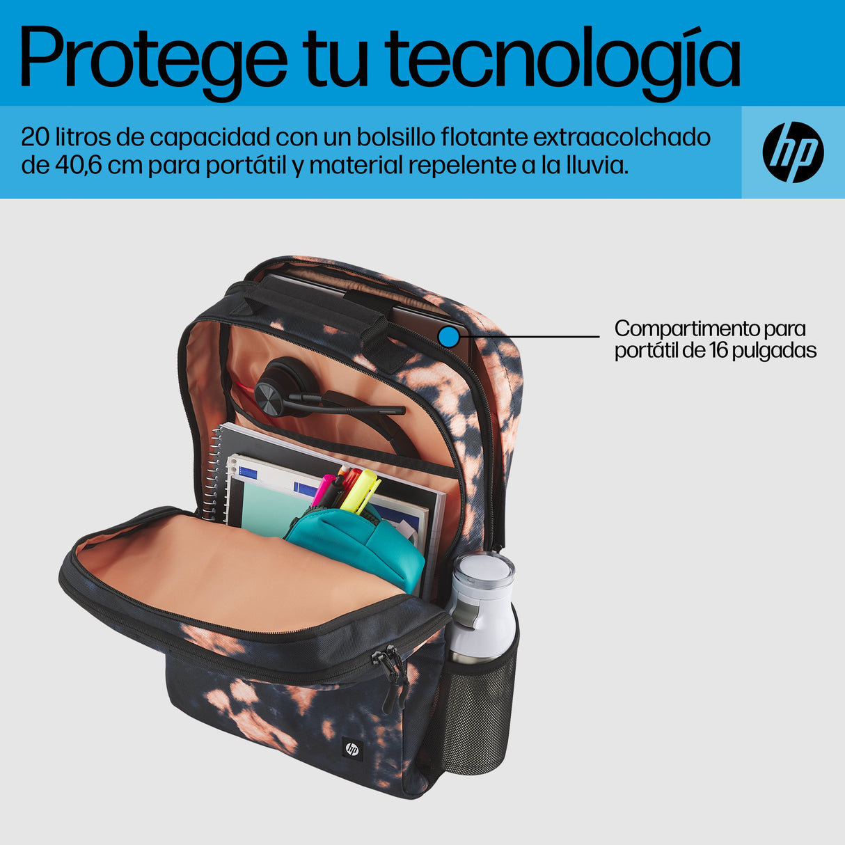 EAN 0197192501269 - HP Campus XL Tie Dye Backpack 40,9 cm (16.1") Negro imagen 6