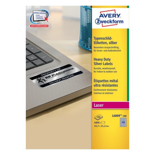 Avery Zweckform Znamionowe A4 45,7 X 21,2 Mm 100 Arkuszy Srebrne