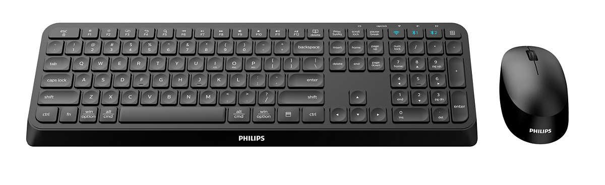 Teclado Inglés + Ratón Philips 4000 Series Spt6407b/31 Rf Wireless + Bluetooth Qwerty Negro