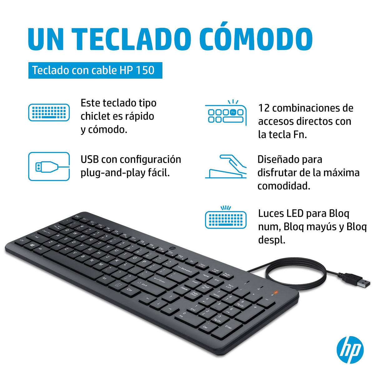 Teclado Con Cable Hp 150, Diseño De, Negro 664r5aa#Abd