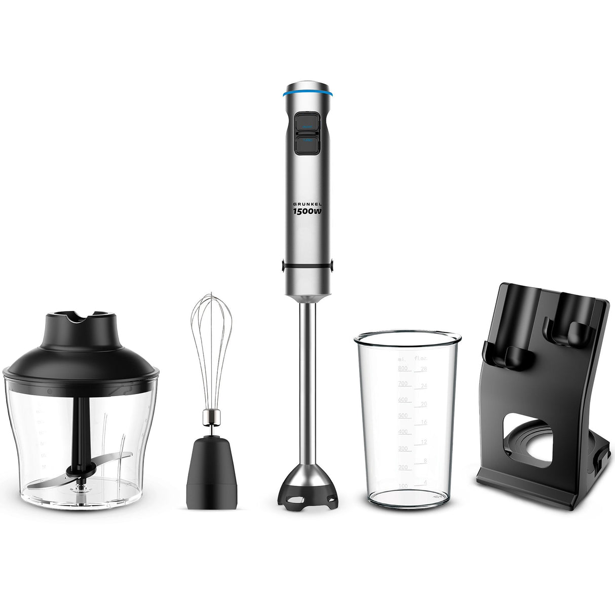 Batidora De Mano Grunkel Bm-1500set 1500w Capacidad 0.8l Incluye Vaso, Picadora, Varilla Y Soporte