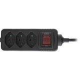 Regleta De Enchufes Inline Suiza, 3 Vías, Con Interruptor, 1,5 M, Negro