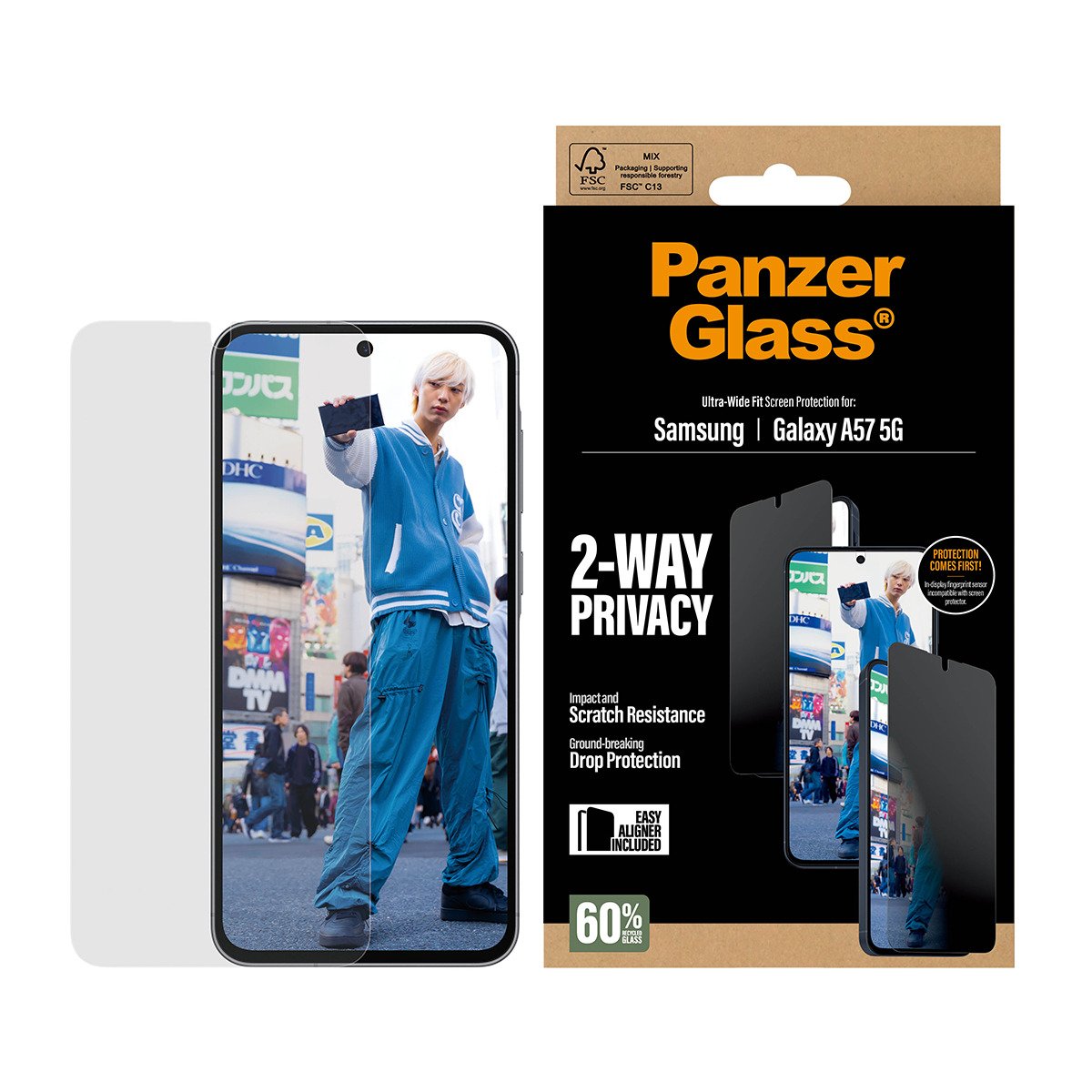 EAN 5715685034008 - PanzerGlass ® 2-Way Privacy Screen Protector Samsung Galaxy A57 5G | Ultra-Wide Fit w. EasyAligner Protec imagen 2