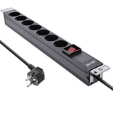 Inline® 19" Socket Strip, 7-Way Earthing Contact, With Switch, 2m, Negro