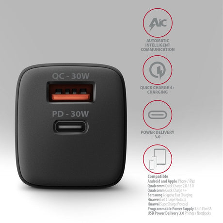 EAN 8595247907103 - Axagon ACU-PQ30 Ladegerät QC3.0, 4.0/AFC/FCP/PPS/Apple+ PD USB-C, 30W - schwarz - Kompaktes Ladegerät - 1 imagen 4