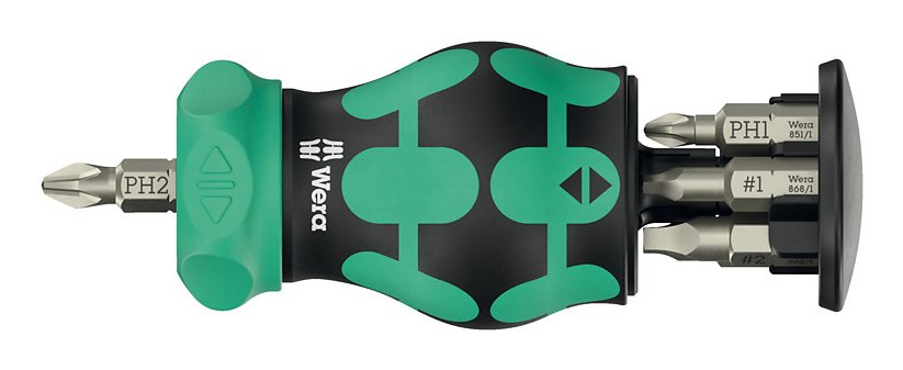 Wera Force Shape Compact Stubby Magazine Ra 4, Bit Set Black/Green, 6 Partes, 1/4 ", Con Función De Trinquete 05008893001