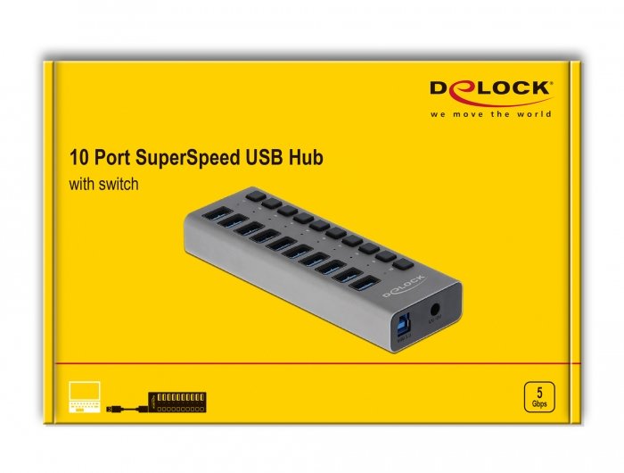 Delock Externer Superspeed Usb Hub Con 10 Puertos + Interruptor