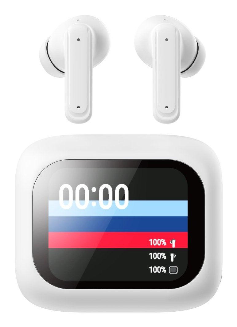 Techly Icc Sb-Blt08w Auriculares Inalámbricos Intrauditivos Bluetooth, Estuche Con Pantalla Lcd, Cancelación De Ruido Anc, Ecualizador